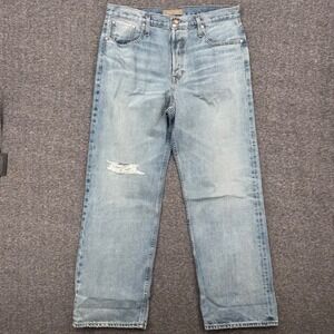 Point Sur Denim Mens 32 Straight Leg Jeans Light Wash Distressed Button Fly USA